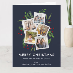 Tarjeta Feliz Navidad Collage Personalizado Modern Holly
