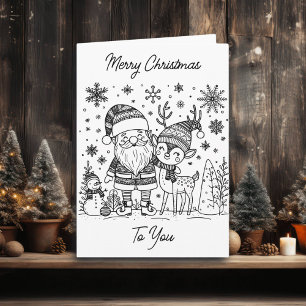 Tarjeta Feliz Navidad Colorea Me Santa y Reno