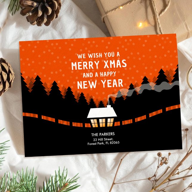 Tarjeta Feliz Navidad con bosque rojo (Subido por el creador)