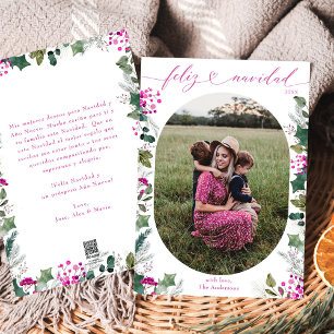 Tarjeta Feliz Navidad con foto rosa
