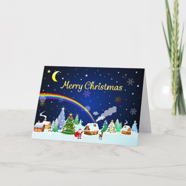 Tarjeta Feliz Navidad con Luna Creciente (Anverso)