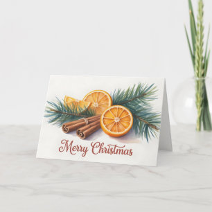 Tarjeta Feliz Navidad con naranjas y canela