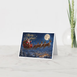 Tarjeta Feliz Navidad con Papá Noel en su trineo