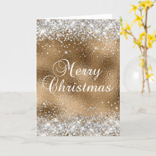 Tarjeta Feliz Navidad con Purpurina de Plata y Lámina de V