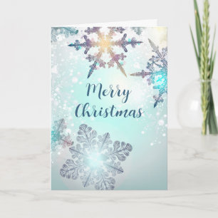 Tarjeta Feliz Navidad Copo de Nieve Azul Hielo