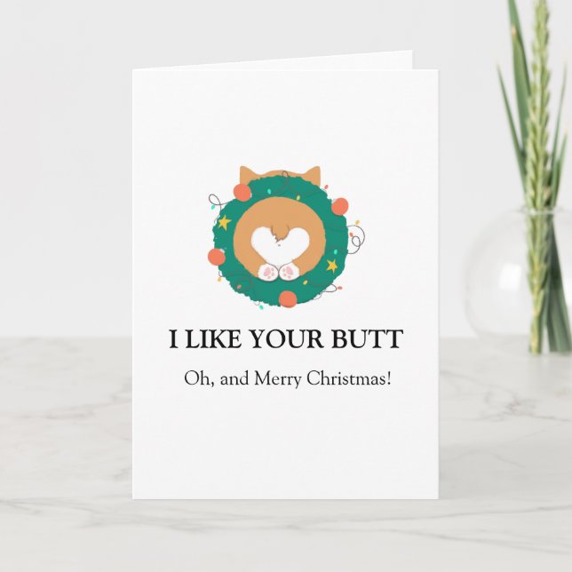 Tarjeta Feliz Navidad corgi divertido me gusta tu trasero (Anverso)