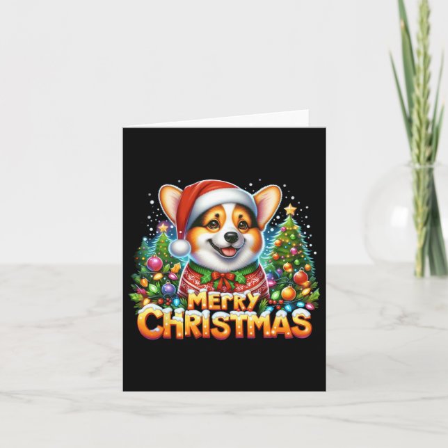 Tarjeta Feliz Navidad Corgi Perro Corgmas coincidiendo Nav (Anverso)