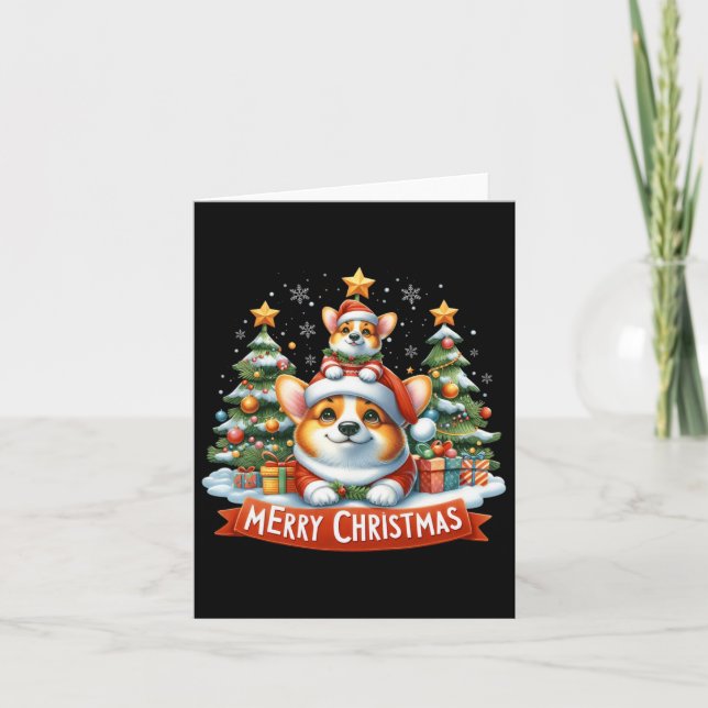 Tarjeta Feliz Navidad Corgmas Corgi Perro coincidiendo con (Anverso)