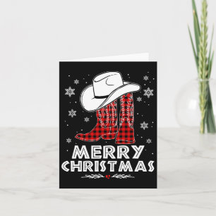 Tarjeta Feliz Navidad Cowboy Boots Red Buffalo Plaid Wes