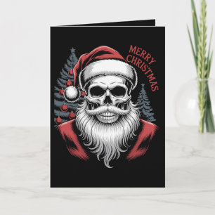 Tarjeta Feliz Navidad Cráneo Santa Sombrero Barba Gótico N