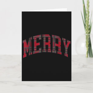 Tarjeta Feliz Navidad Cuadro Tartán Varsity Letra Bloque 