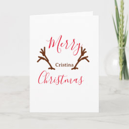 Tarjeta Feliz Navidad cuna de reno marrón rojo fiesta de l