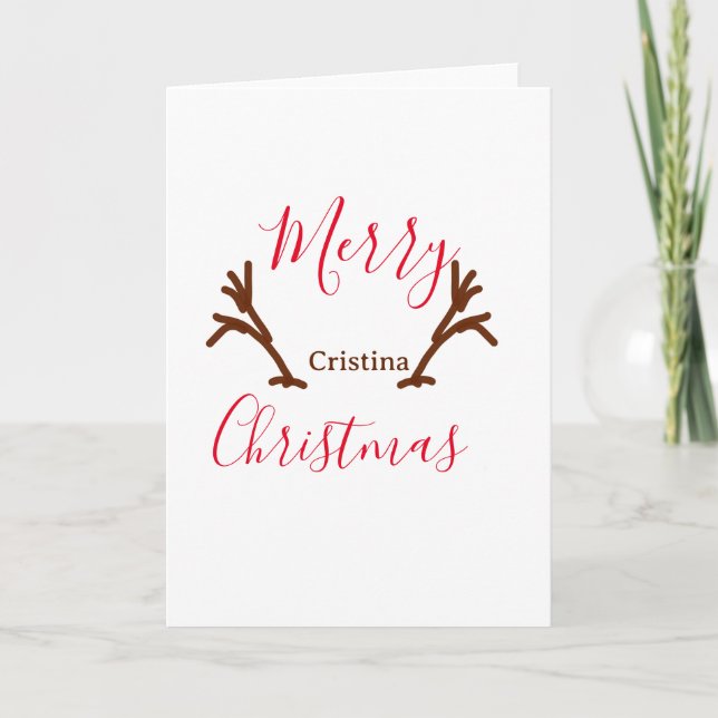Tarjeta Feliz Navidad cuna de reno marrón rojo fiesta de l (Anverso)