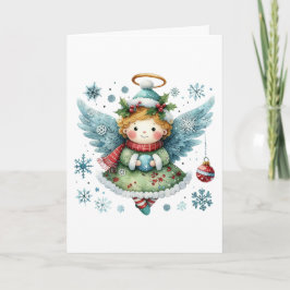 Tarjeta Feliz Navidad Cute Angel Folk Art Style