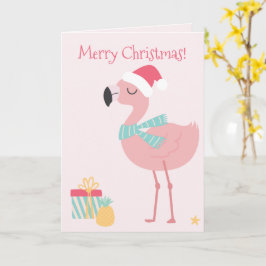 Tarjeta ¡Feliz Navidad! Cute Tropical Santa Flamingo