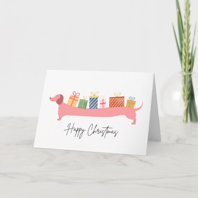 Tarjeta Feliz Navidad Dachshund Dog presenta Navidad (Anverso)