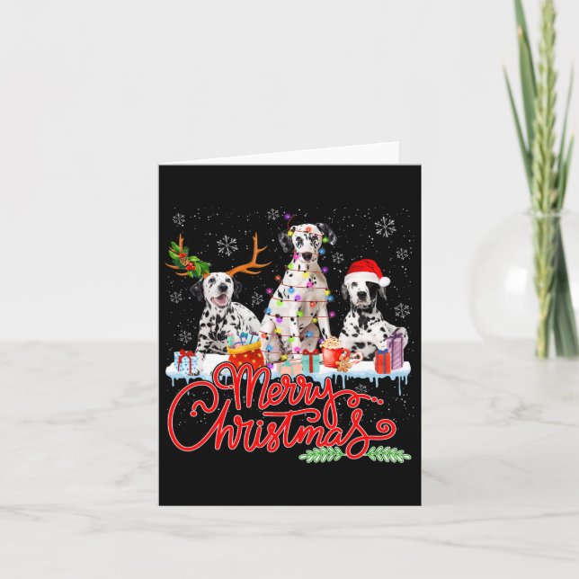 Tarjeta Feliz Navidad Dalmacia perros Santa Lugh reno (Anverso)