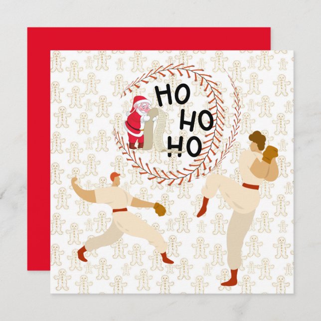 Tarjeta Feliz Navidad de béisbol jugador y Papá Noel (Anverso / Reverso)