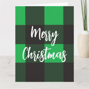 Tarjeta Feliz Navidad de cuadros verdes