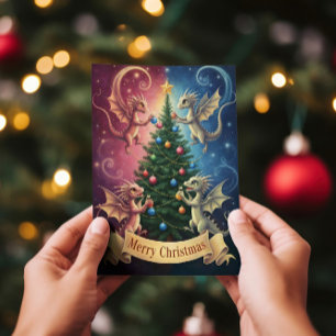 Tarjeta Feliz Navidad de los Dragones Adornos