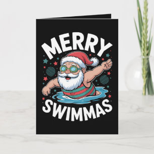 Tarjeta Feliz Navidad de Natación Papá Noel Piscina