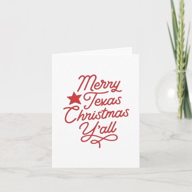 Tarjeta Feliz Navidad de Texas y el saludo rojo (Anverso)