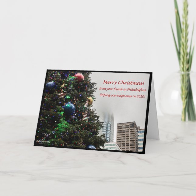 Tarjeta Feliz Navidad de tu amigo en Filadelfia (Anverso)