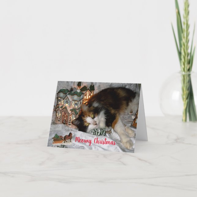 Tarjeta Feliz Navidad de tu gato lindo (Anverso)