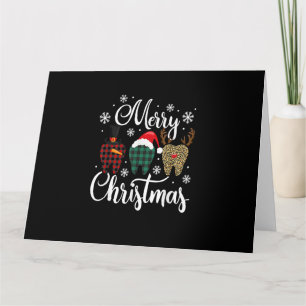 Tarjeta Feliz Navidad Dentista Plaid Leopard Dental Xmas