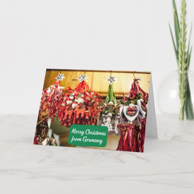 Tarjeta Feliz Navidad desde Alemania - Ornamentos alemanes (Anverso)
