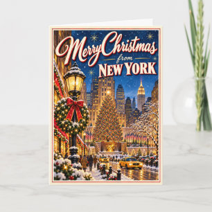 Tarjeta Feliz Navidad desde Nueva York Vintage NYC Fiesta 
