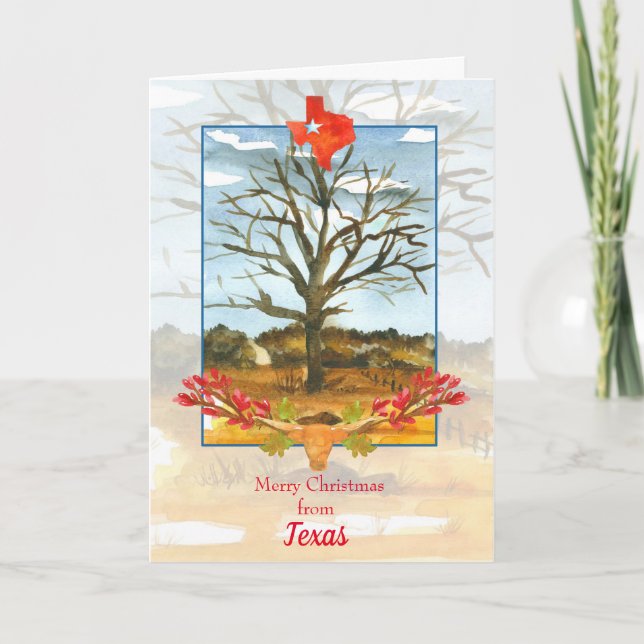 Tarjeta Feliz Navidad desde Texas Longhorn (Anverso)