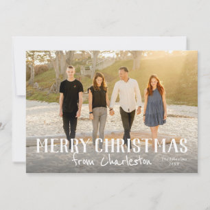 Tarjeta Feliz Navidad desde una foto de ciudad o ubicación
