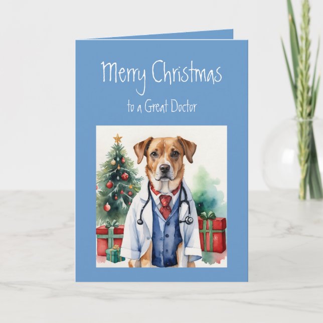 Tarjeta Feliz Navidad Deseos de Gran Médico Médico de Perr (Anverso)