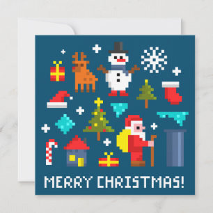Tarjeta Feliz Navidad dibujos animados pixel