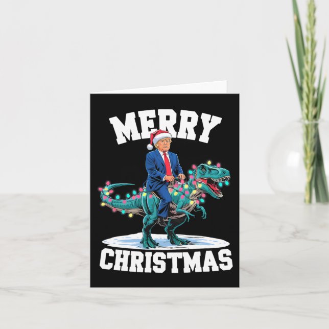 Tarjeta Feliz Navidad Dino Donald Trump Dinosaur T-rex X (Anverso)