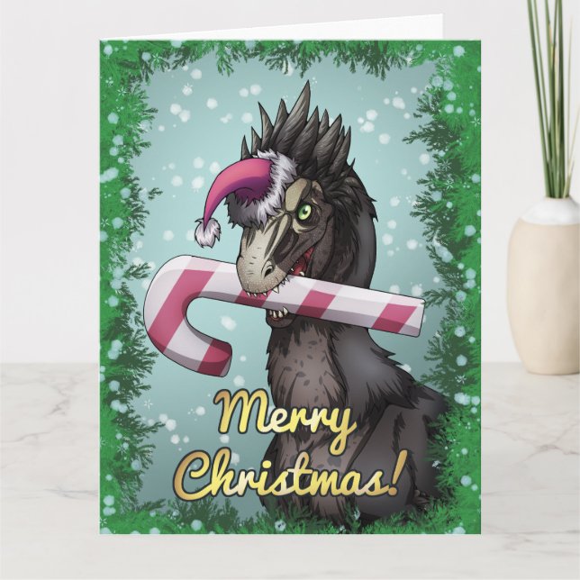Tarjeta Feliz Navidad Dinosaurio  (Anverso)