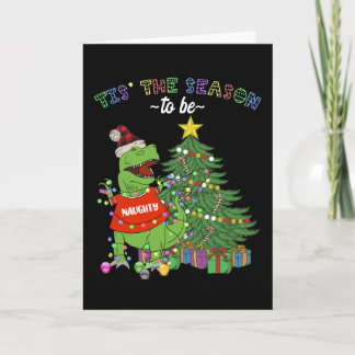 Tarjeta Feliz Navidad Dinosaurio Travieso Divertido