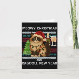 Tarjeta Feliz Navidad divertido gato Ragdoll sombrero de S