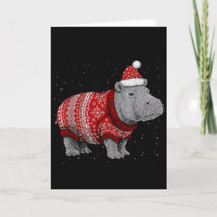 Tarjeta Feliz Navidad divertido sombrero de Santa hipopóta