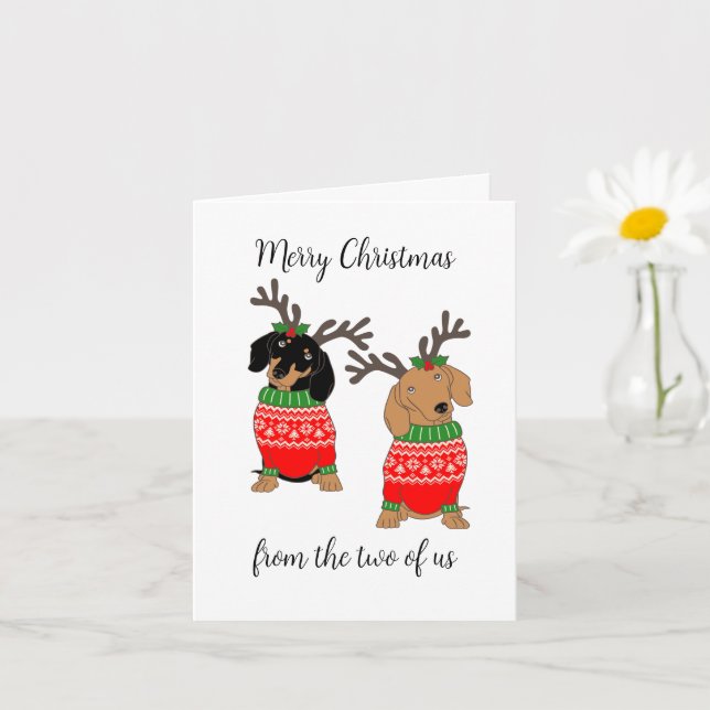 Tarjeta Feliz Navidad Dos Decorados Dachshunds (Planta pequeña)