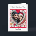 Tarjeta Feliz Navidad | EL DÍA DE SAN VALENTÍN<br><div class="desc">Tarjeta El día de San Valentín personalizada. Marco floral de corazón rojo y azul que puedes personalizar añadiendo tu imagen.</div>