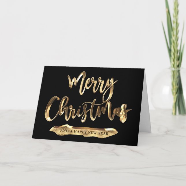 Tarjeta Feliz Navidad Elegante Black Gold Script Holiday (Anverso)