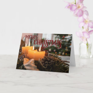 Tarjeta Feliz Navidad elegante corona de Navidad velas