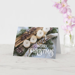 Tarjeta Feliz Navidad elegante corona de Navidad velas