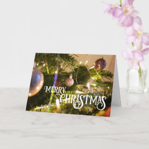 Tarjeta Feliz Navidad elegantes bolas de árbol de Navidad