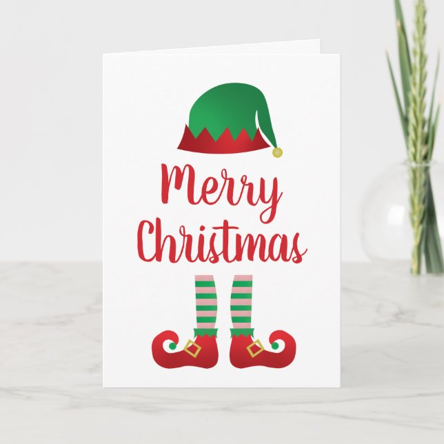 Tarjeta Feliz Navidad Elf Set Verde Rojo (Anverso)