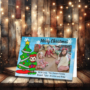 Tarjeta Feliz Navidad, Elfo de Dibujos Animados, Foto de V