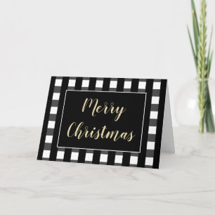 Tarjeta Feliz Navidad en Cuadros Búfalo Blanco y Negro