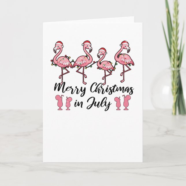 Tarjeta Feliz Navidad En Julio Cóctel De Verano Flamingo (Anverso)